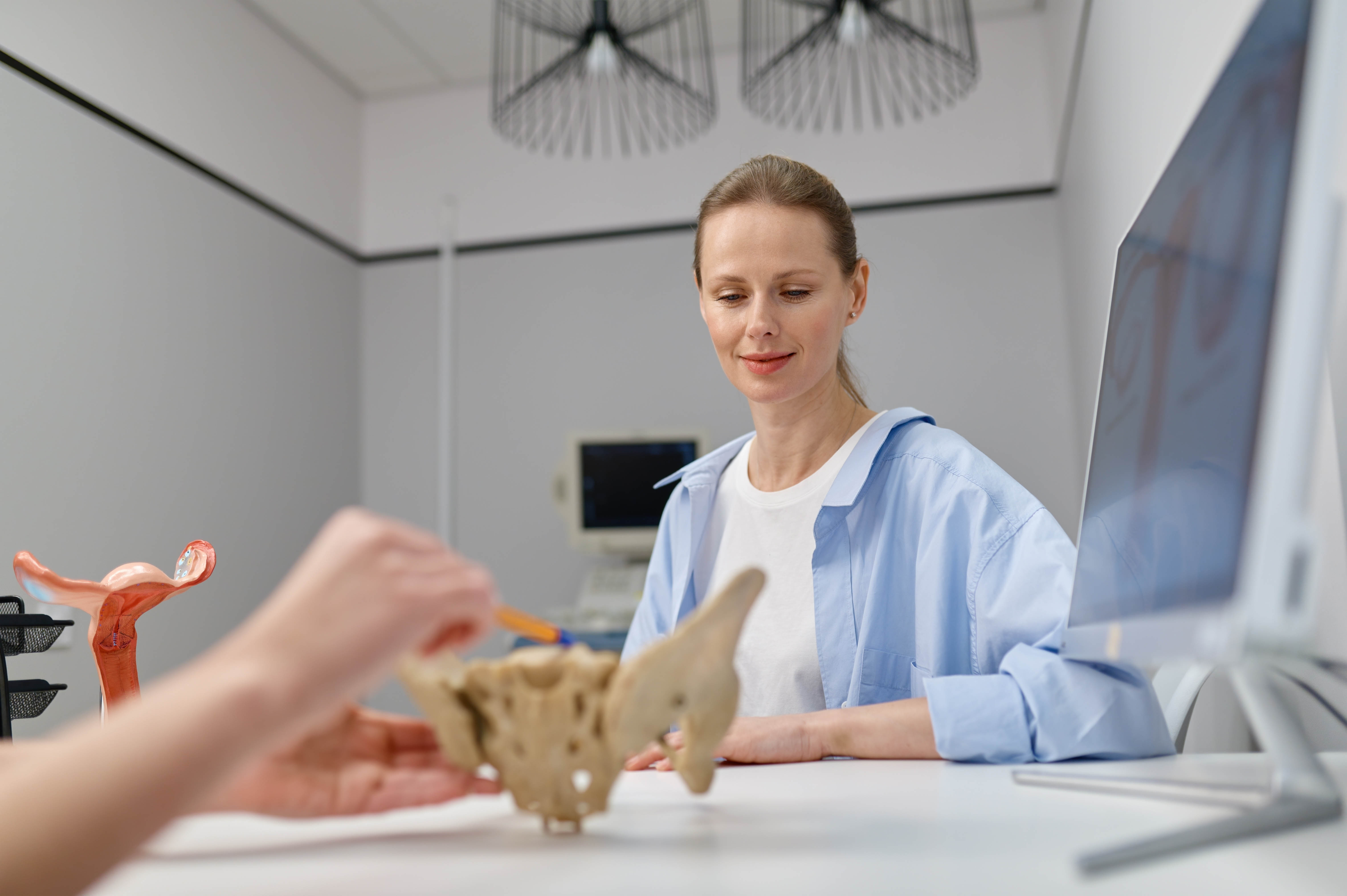 Woman receiving a pelvic health assessment with her pelvic health physiotherapist